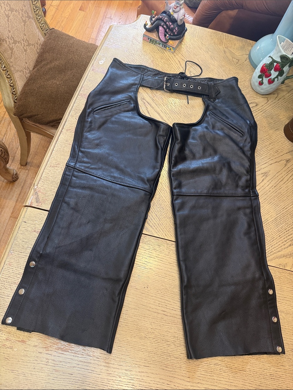 Men's Black Leather Motorcycle Chaps - Classic Biker Style